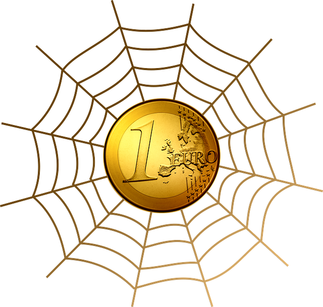 euro mince v pavoučí síti